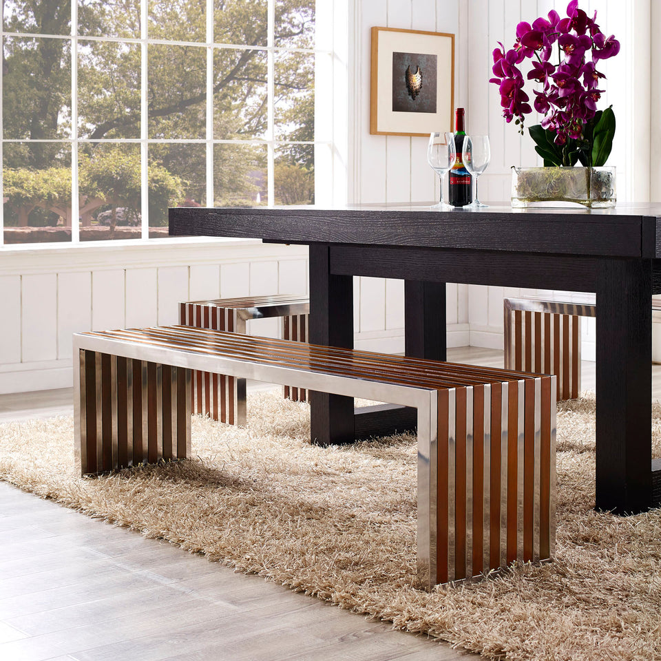 Gridiron Large Wood Inlay Bench in Walnut.