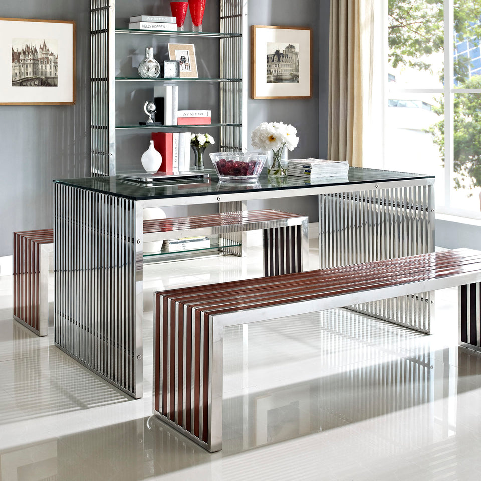 Gridiron Large Wood Inlay Bench in Walnut.