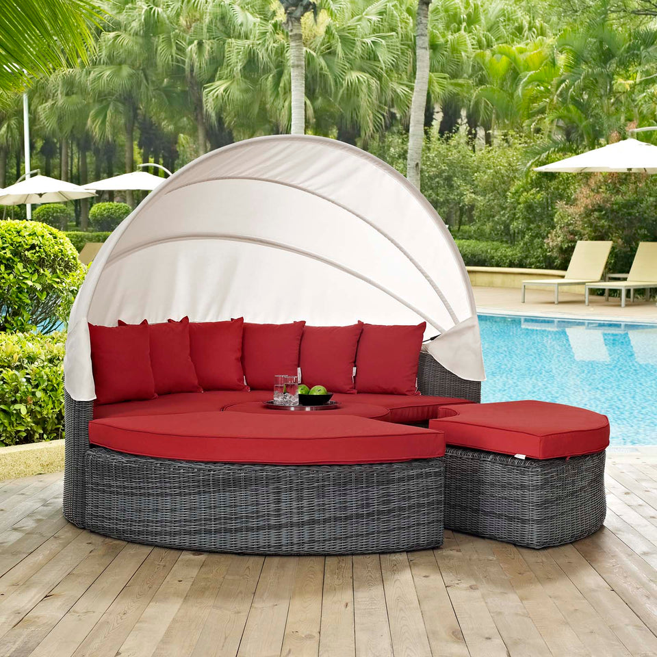 Summon Canopy Outdoor Patio Sunbrella® Daybed in Canvas.