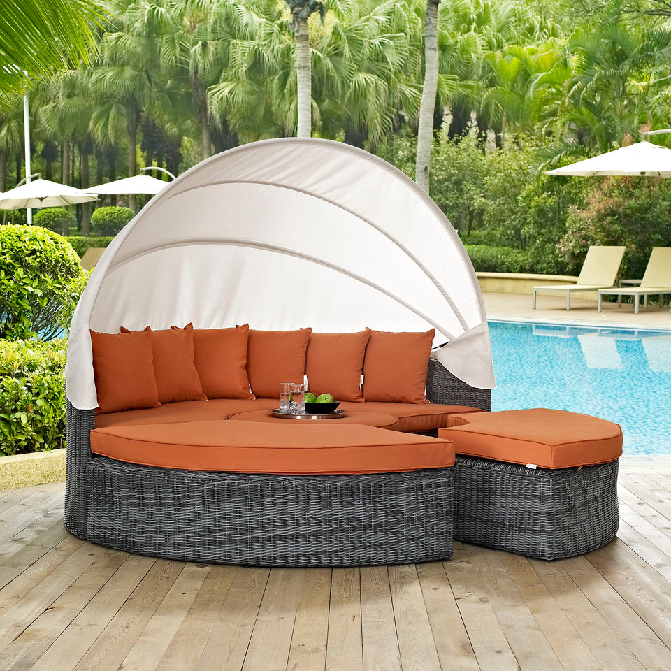Summon Canopy Outdoor Patio Sunbrella® Daybed in Canvas.