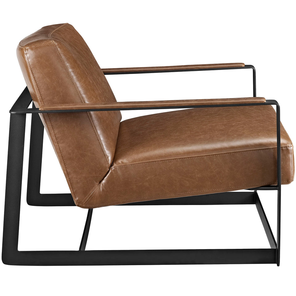 Seg Upholstered Vinyl Accent Chair in Brown.
