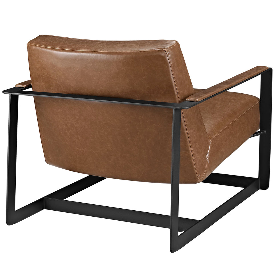 Seg Upholstered Vinyl Accent Chair in Brown.