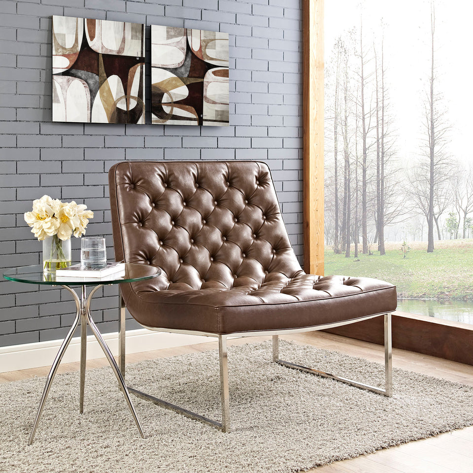 Ibiza Upholstered Vinyl Lounge Chair in Brown.