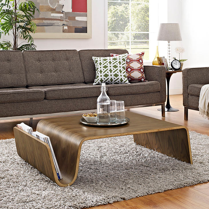 Polaris wood coffee table in walnut.