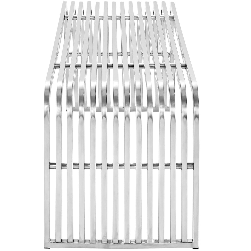 Pipe 60" Stainless Steel Bench in Silver.