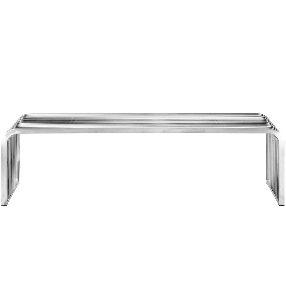 Pipe 60" Stainless Steel Bench in Silver.