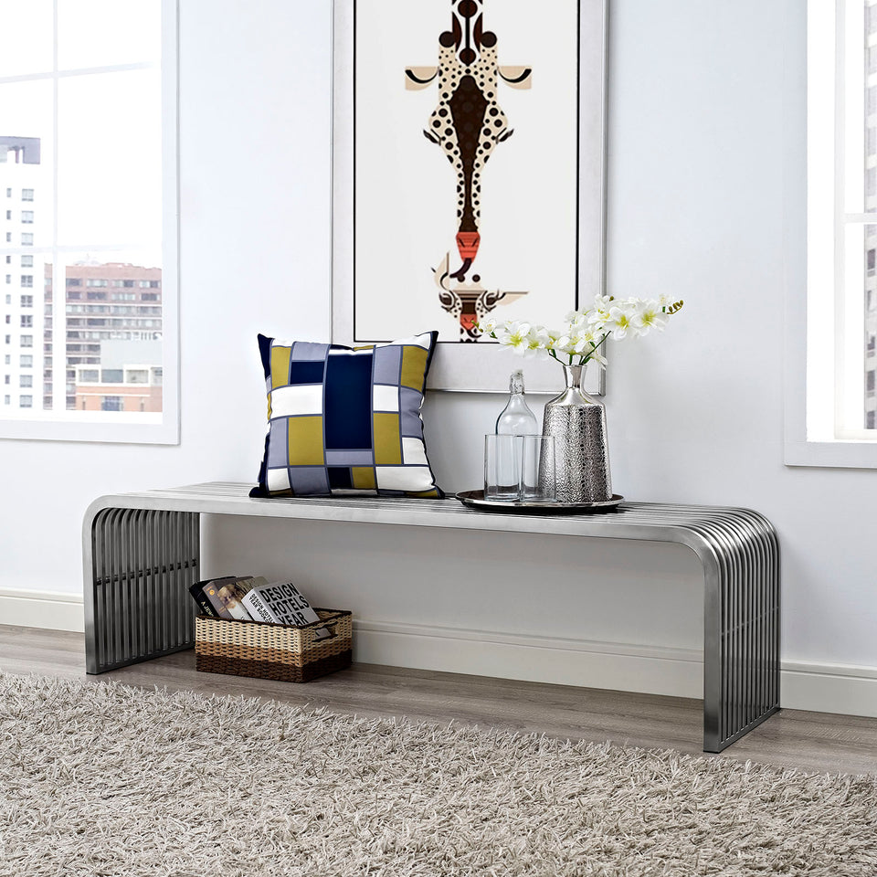 Pipe 60" Stainless Steel Bench in Silver.