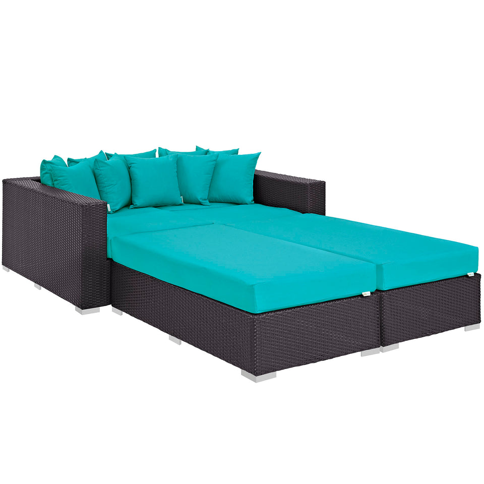 Convene 4 Piece Outdoor Patio Daybed in Espresso Turquoise.