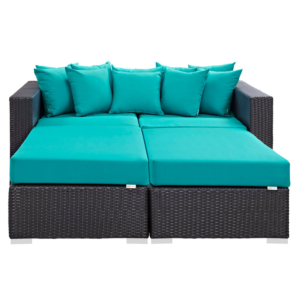 Convene 4 Piece Outdoor Patio Daybed in Espresso Turquoise.