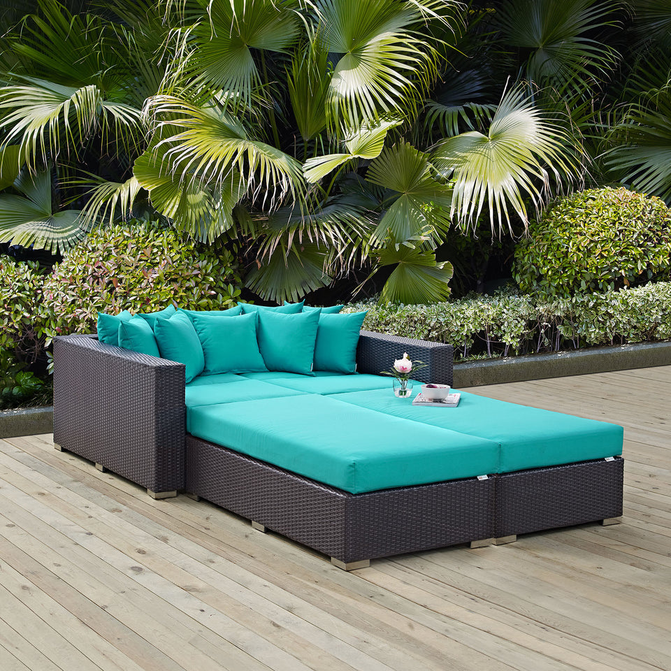 Convene 4 Piece Outdoor Patio Daybed in Espresso Turquoise.