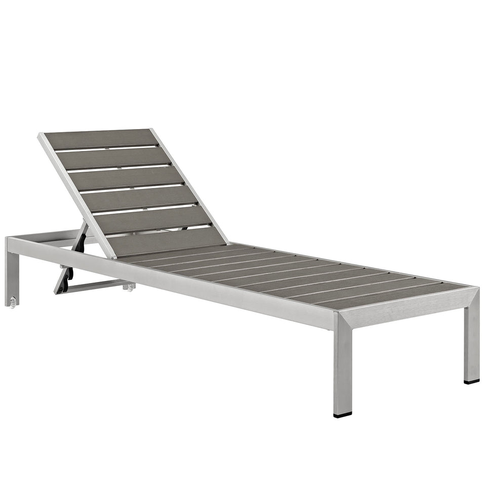 Shore Outdoor Patio Aluminum Chaise in Silver Gray.