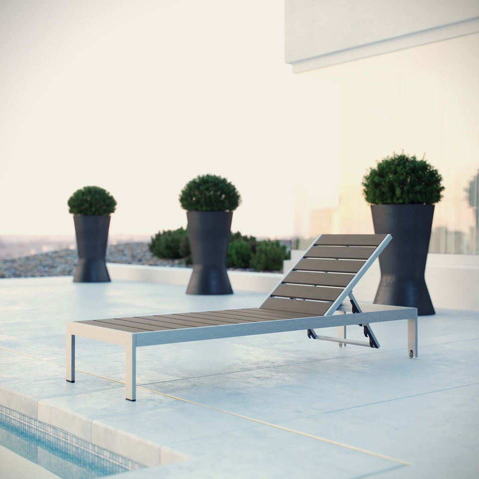 Shore Outdoor Patio Aluminum Chaise in Silver Gray.
