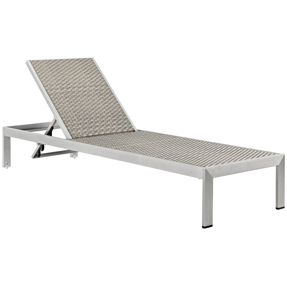Shore Outdoor Patio Aluminum Rattan Chaise in Silver Gray.