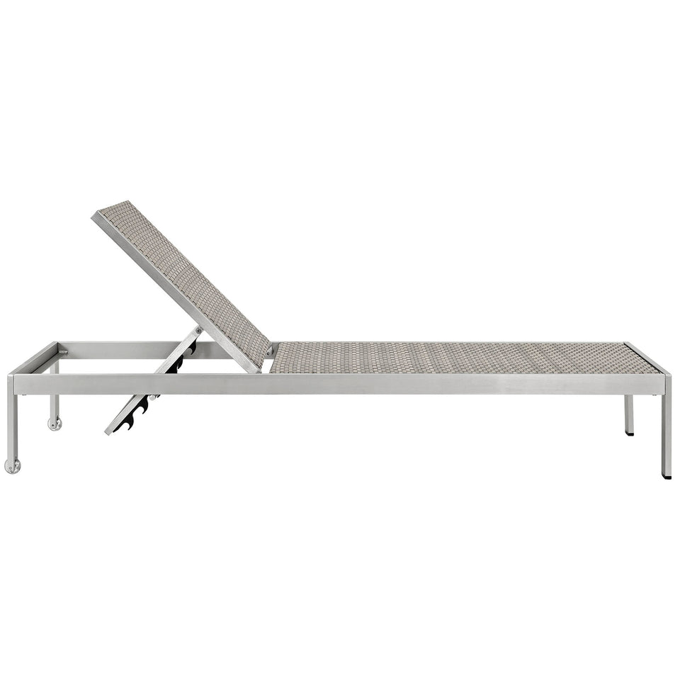 Shore Outdoor Patio Aluminum Rattan Chaise in Silver Gray.
