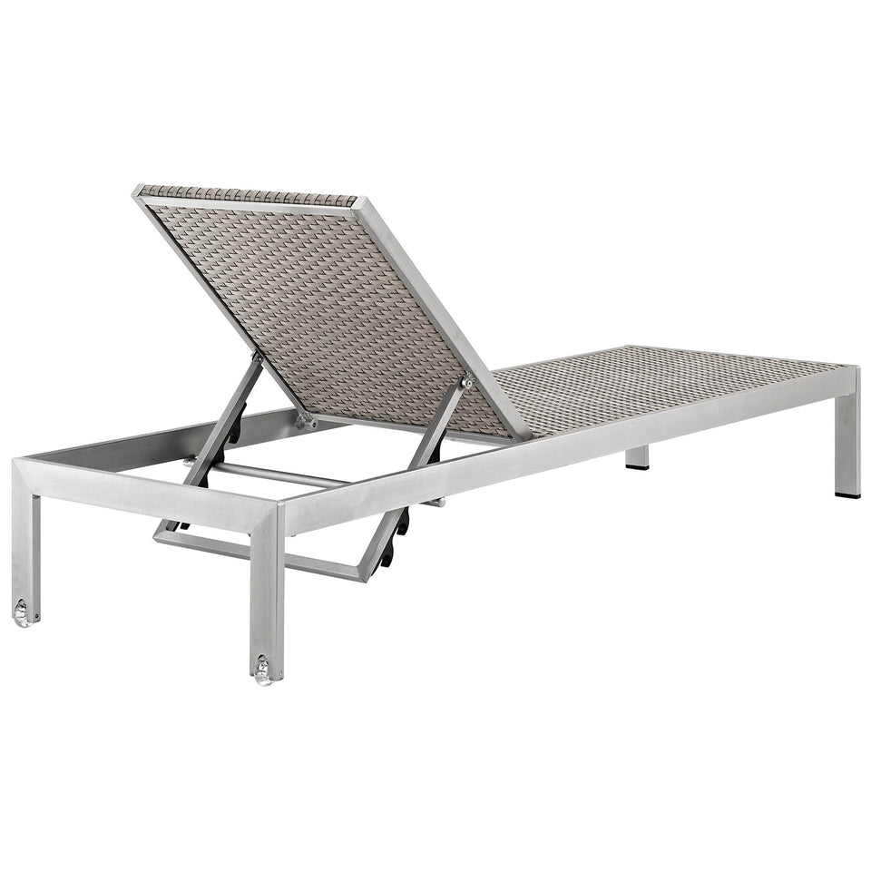 Shore Outdoor Patio Aluminum Rattan Chaise in Silver Gray.
