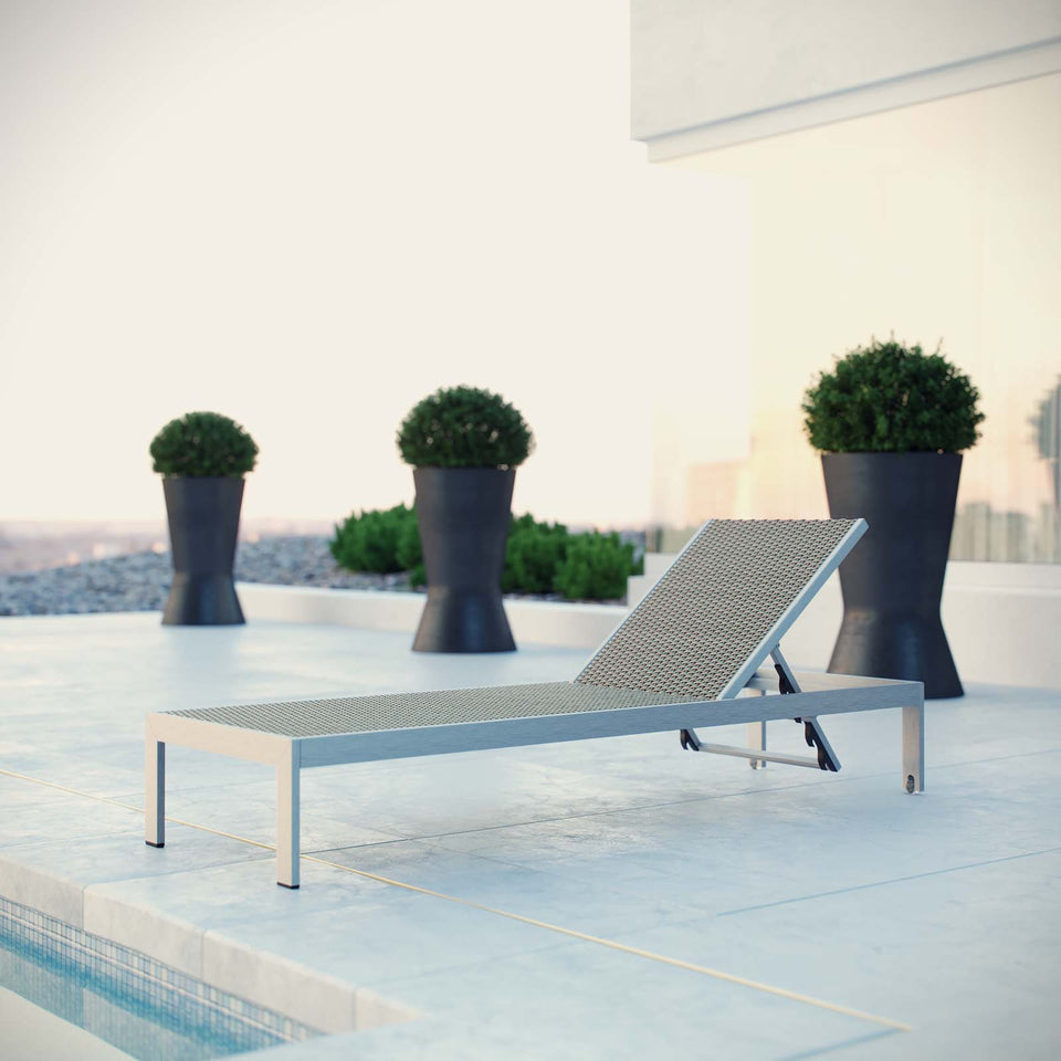Shore Outdoor Patio Aluminum Rattan Chaise in Silver Gray.
