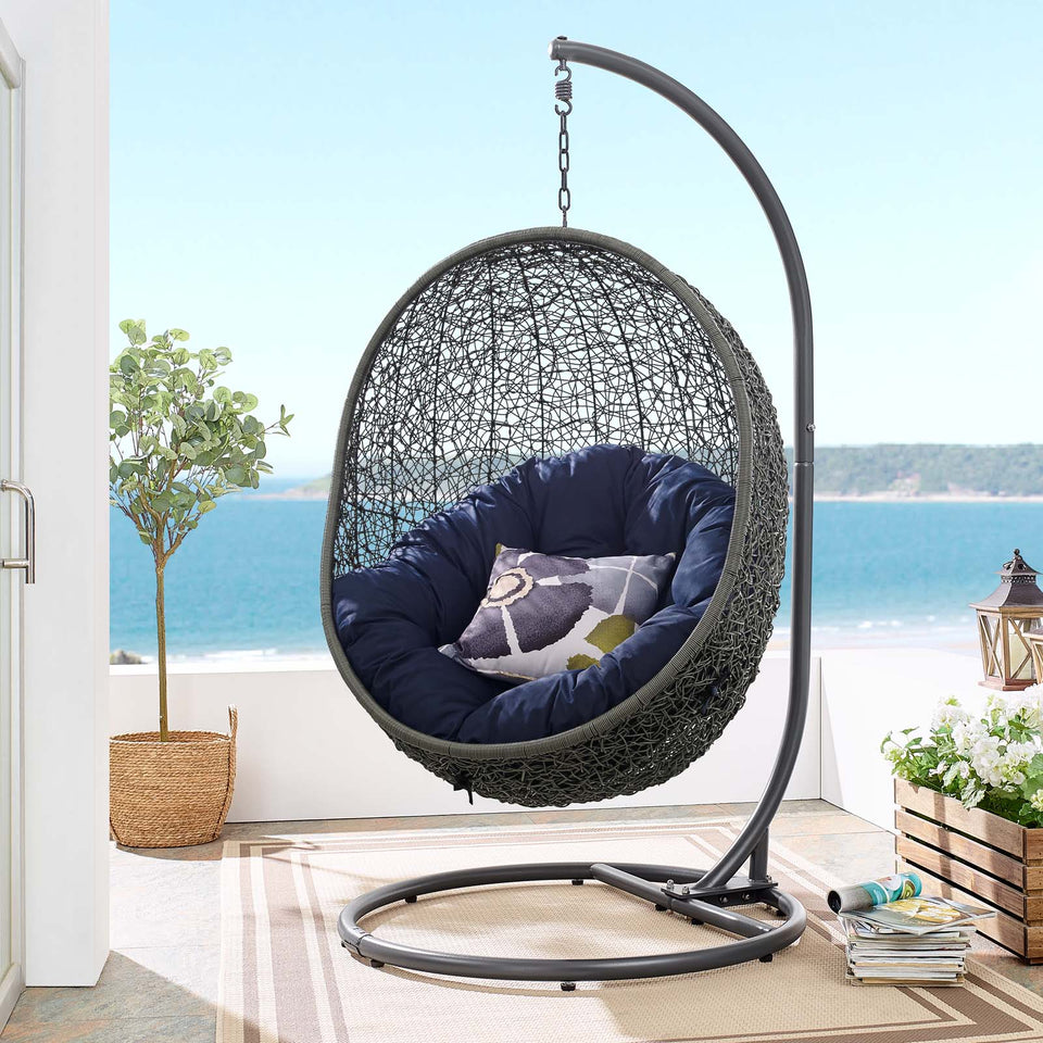 Hide Outdoor Patio Swing Chair With Stand in Gray.