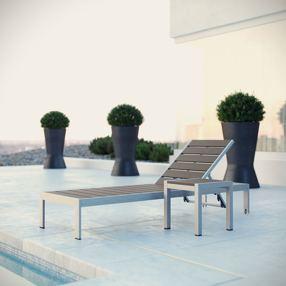 Shore 2 Piece Outdoor Patio Aluminum Set in Silver Gray.