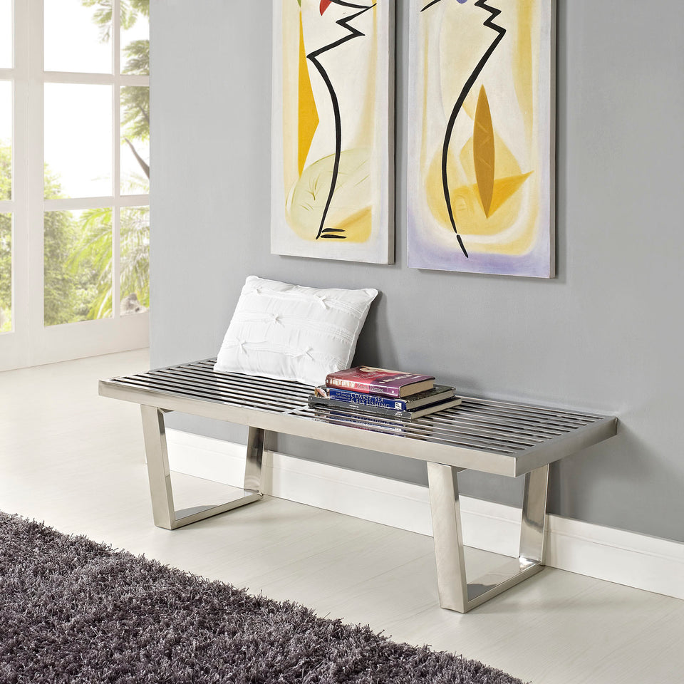 Sauna 4' Stainless Steel Bench in Silver.