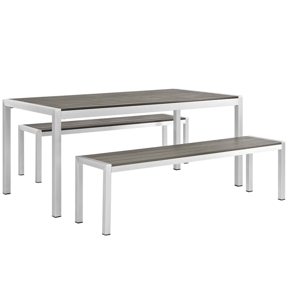 Shore 3 Piece Outdoor Patio Aluminum Dining Set in Silver Gray.