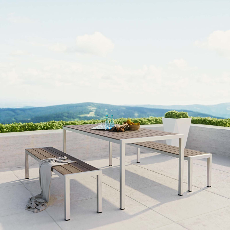 Shore 3 Piece Outdoor Patio Aluminum Dining Set in Silver Gray.
