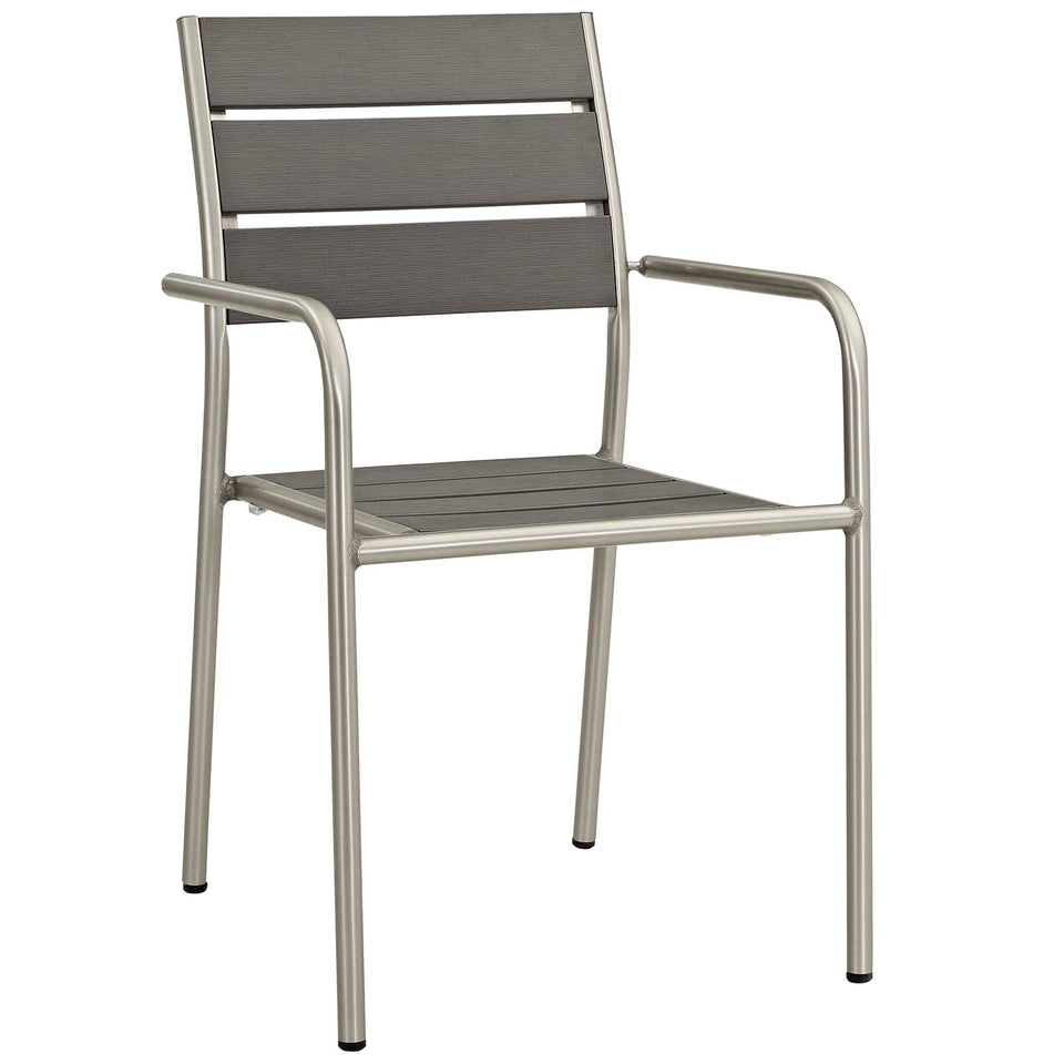 Shore 7 Piece Outdoor Patio Aluminum Dining Set in Silver Gray.