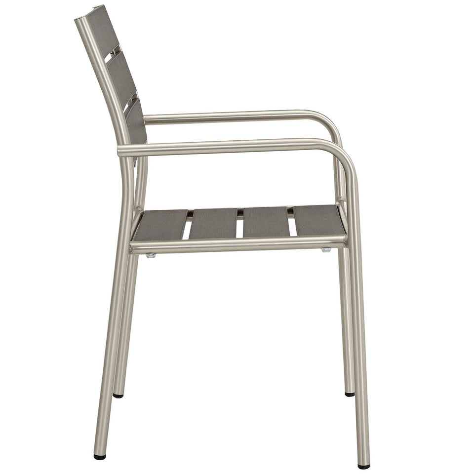 Shore 7 Piece Outdoor Patio Aluminum Dining Set in Silver Gray.