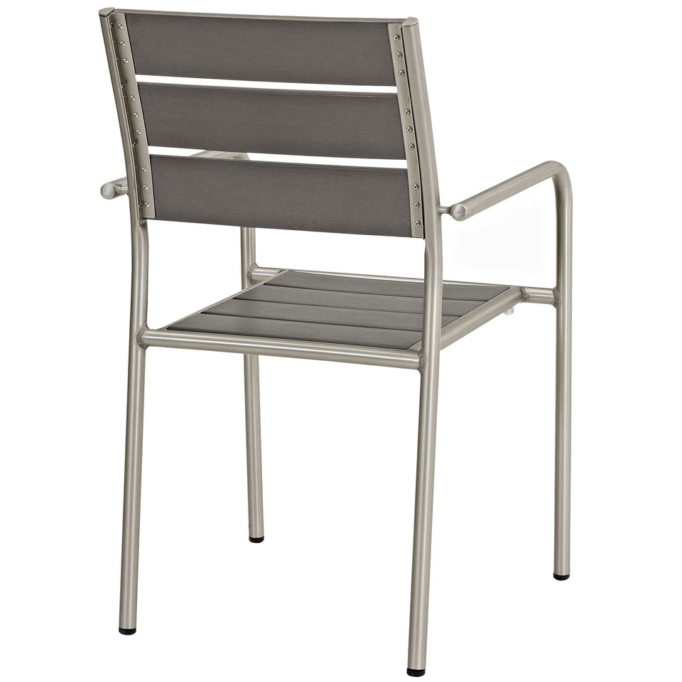 Shore 7 Piece Outdoor Patio Aluminum Dining Set in Silver Gray.