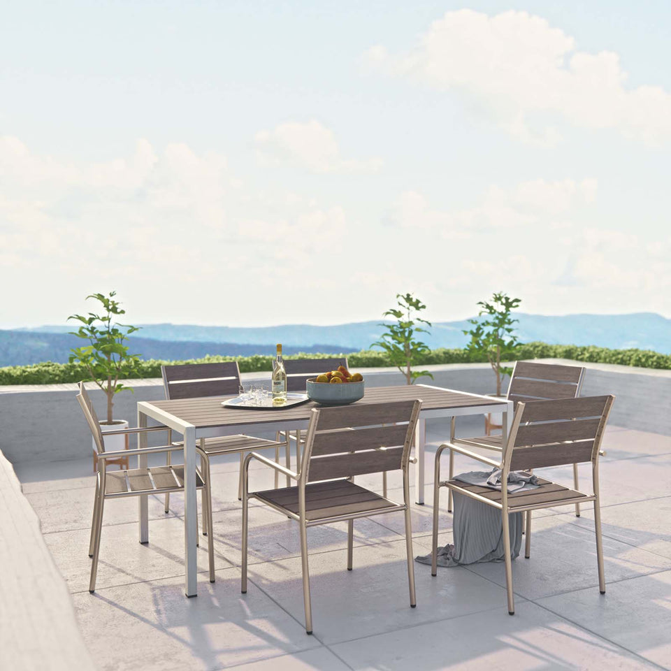 Shore 7 Piece Outdoor Patio Aluminum Dining Set in Silver Gray.