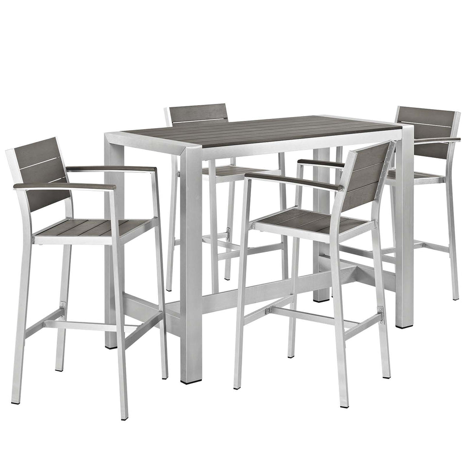 Shore 5 Piece Outdoor Patio Aluminum Dining Set in Silver Gray.