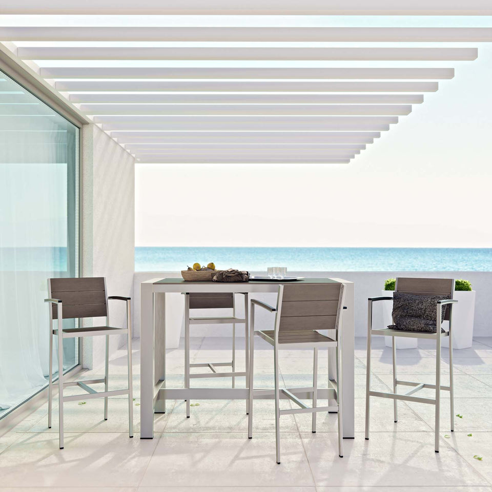 Shore 5 Piece Outdoor Patio Aluminum Dining Set in Silver Gray.