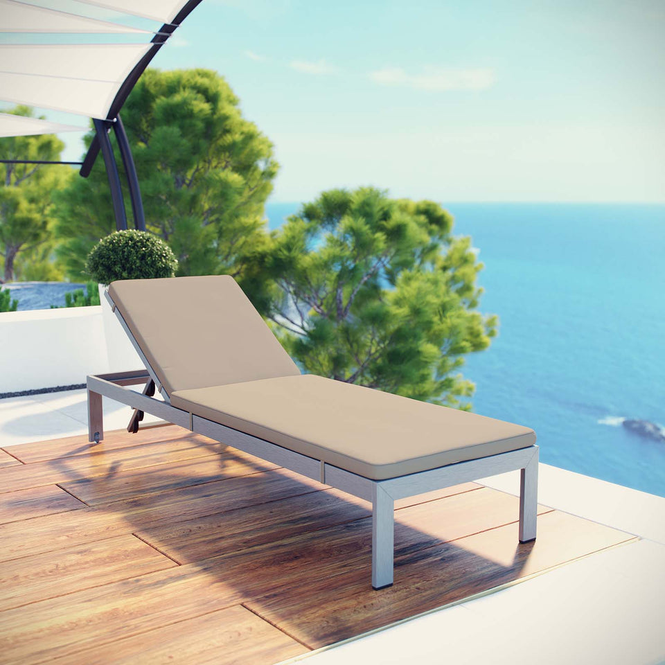 Shore Outdoor Patio Aluminum Chaise with Cushions.