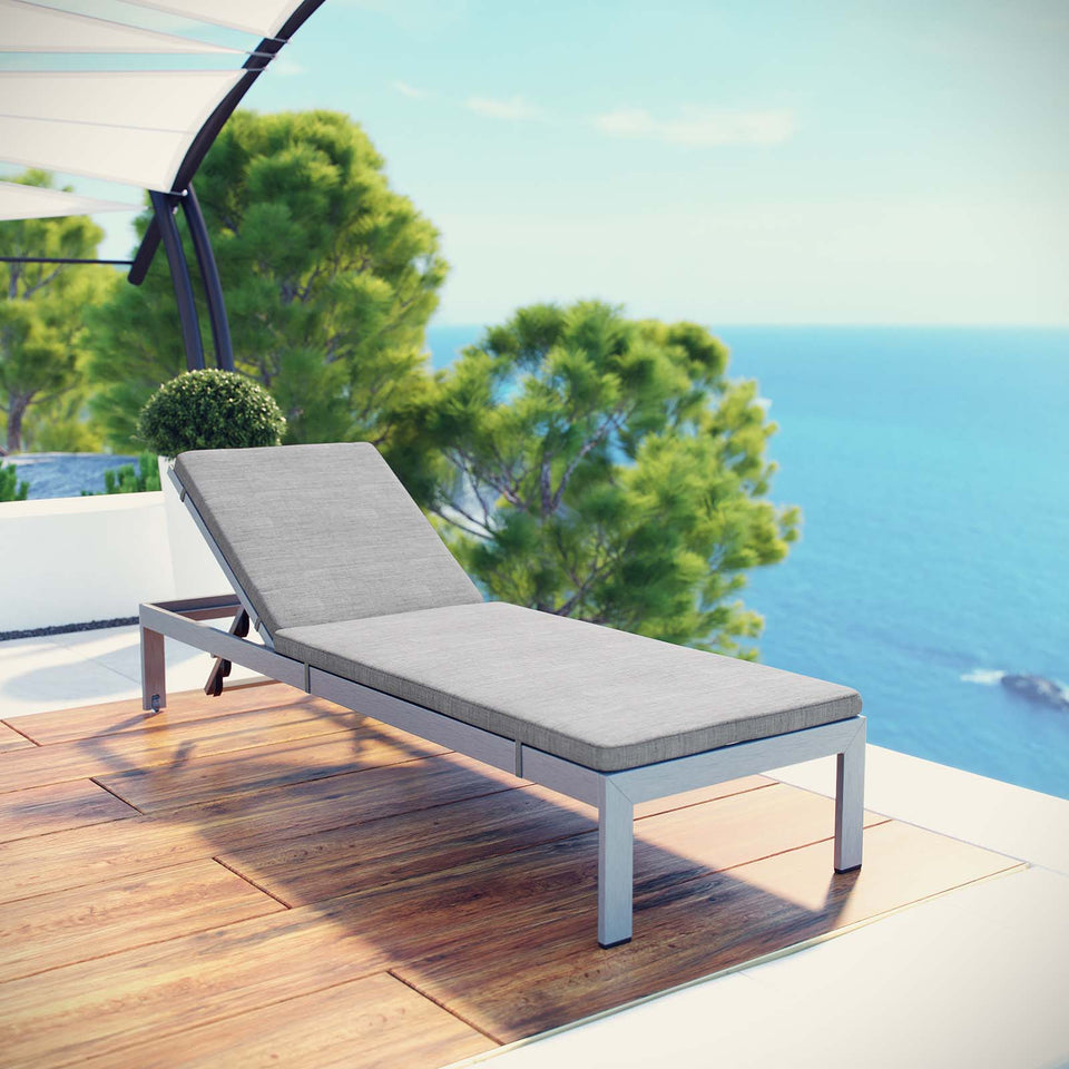 Shore Outdoor Patio Aluminum Chaise with Cushions.