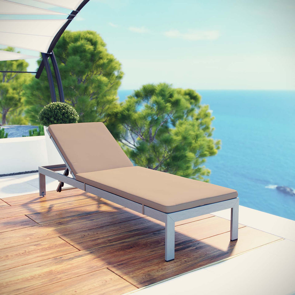 Shore Outdoor Patio Aluminum Chaise with Cushions.