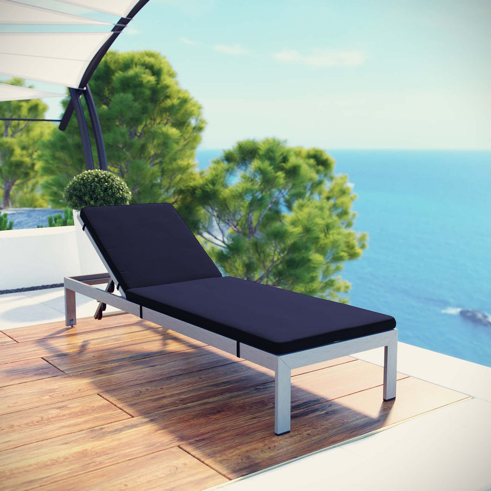 Shore Outdoor Patio Aluminum Chaise with Cushions.