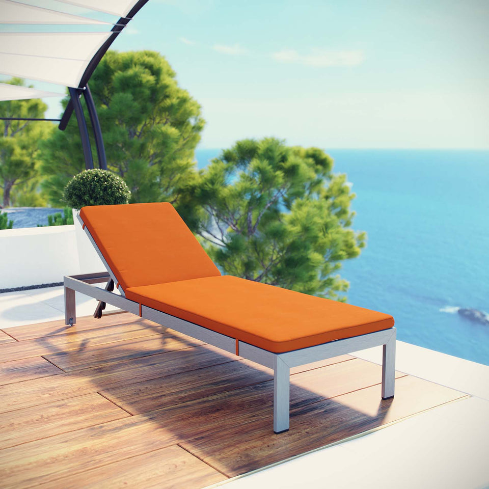 Shore Outdoor Patio Aluminum Chaise with Cushions.