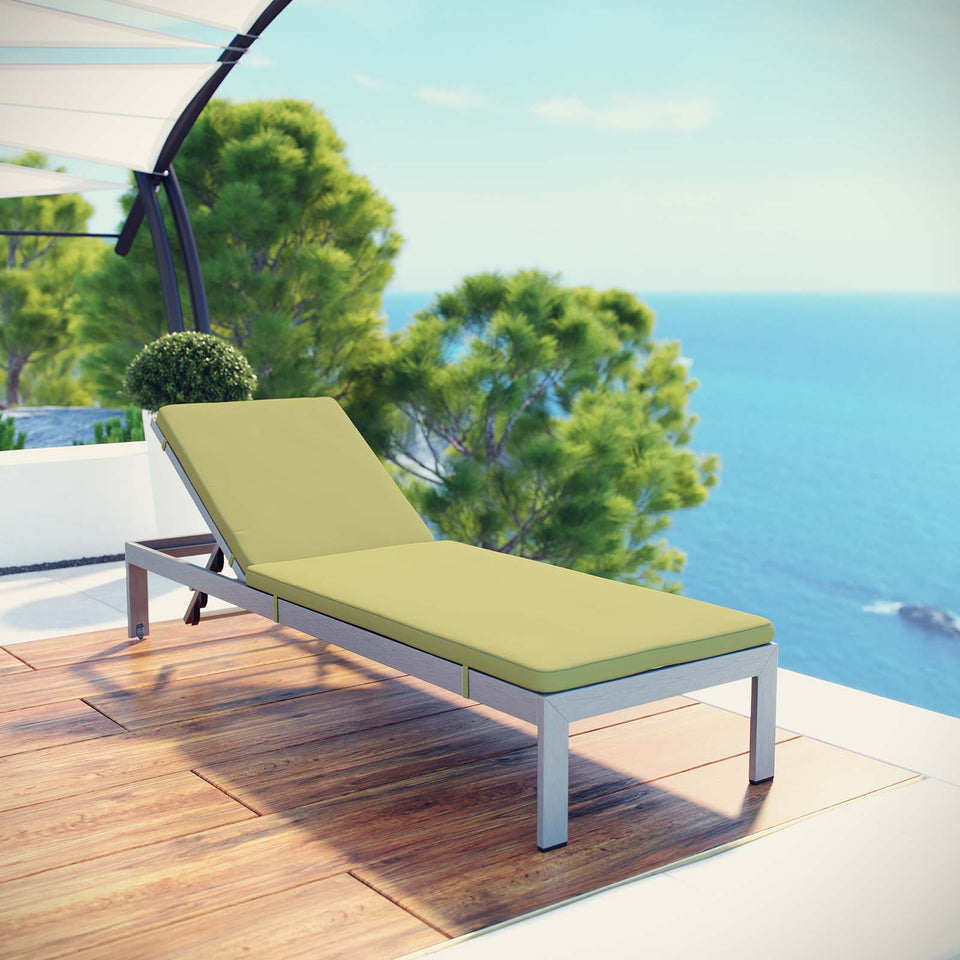 Shore Outdoor Patio Aluminum Chaise with Cushions.
