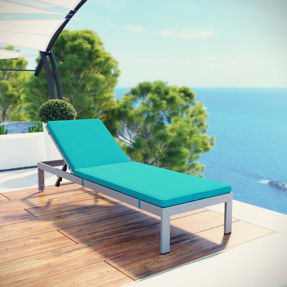 Shore Outdoor Patio Aluminum Chaise with Cushions.