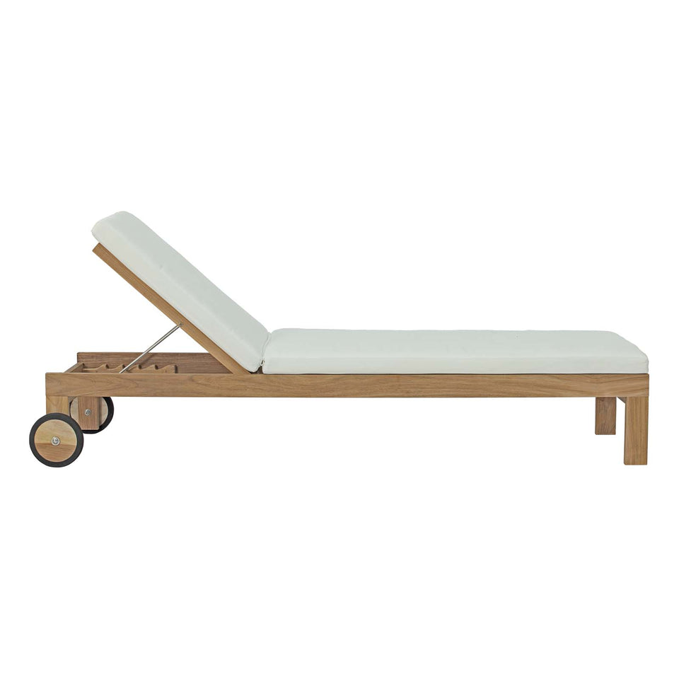 Upland Outdoor Patio Teak Chaise in Natural White.