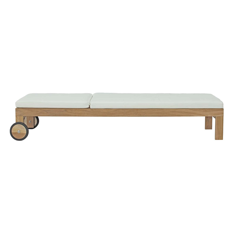 Upland Outdoor Patio Teak Chaise in Natural White.