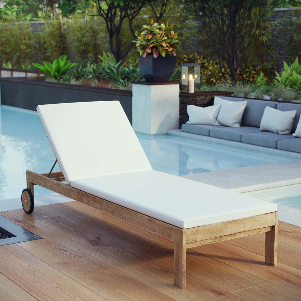 Upland Outdoor Patio Teak Chaise in Natural White.