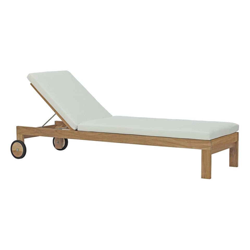 Upland Outdoor Patio Teak Chaise in Natural White.