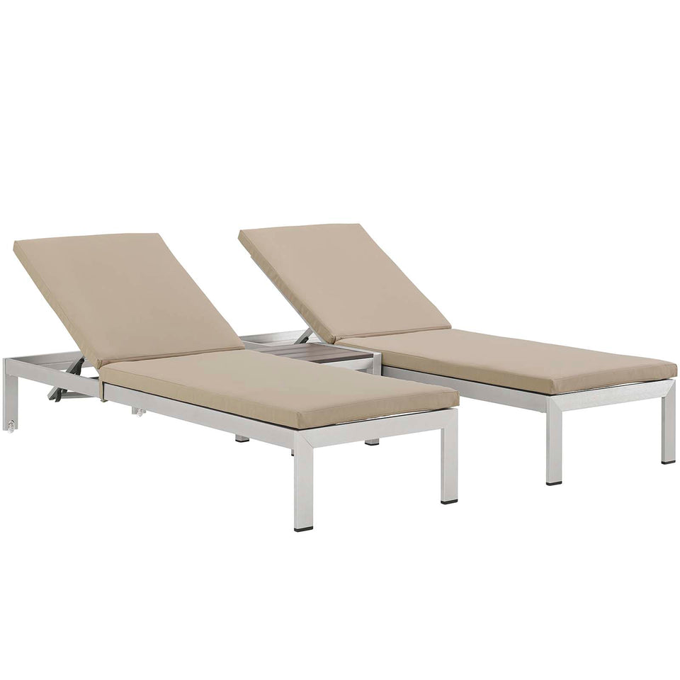 Shore 3 Piece Outdoor Patio Aluminum Chaise.