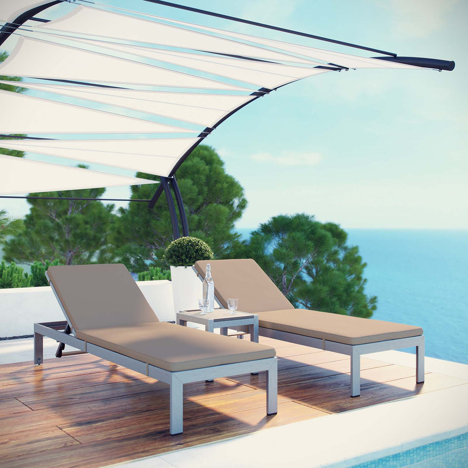 Shore 3 Piece Outdoor Patio Aluminum Chaise.