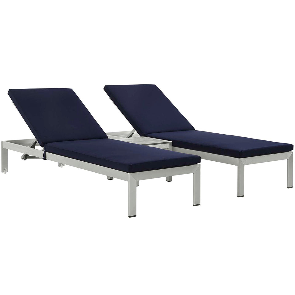 Shore 3 Piece Outdoor Patio Aluminum Chaise.