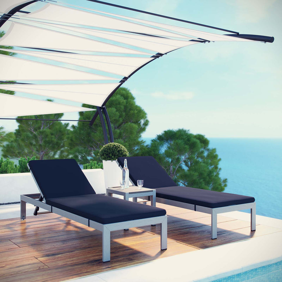 Shore 3 Piece Outdoor Patio Aluminum Chaise.