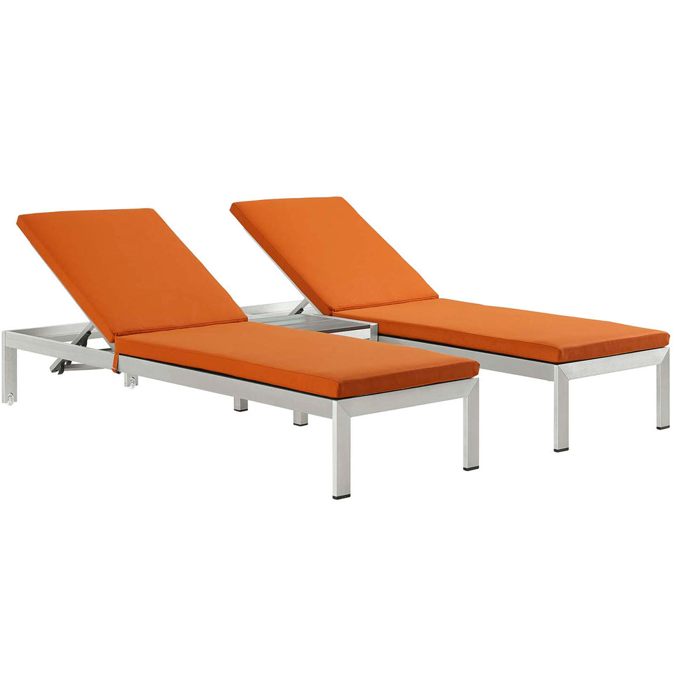 Shore 3 Piece Outdoor Patio Aluminum Chaise.