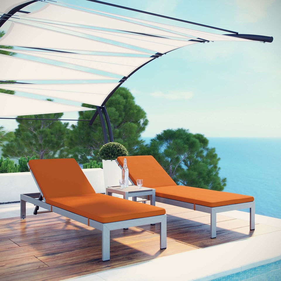 Shore 3 Piece Outdoor Patio Aluminum Chaise.
