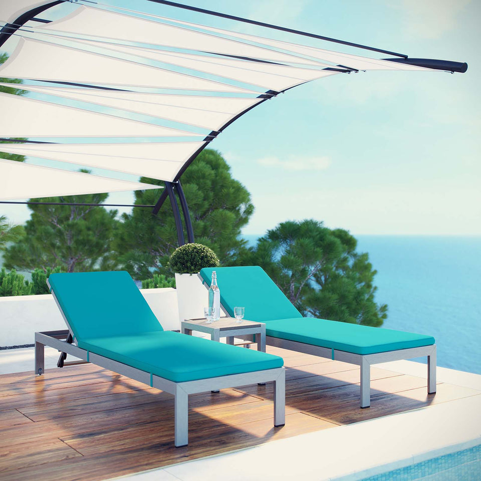 Shore 3 Piece Outdoor Patio Aluminum Chaise.