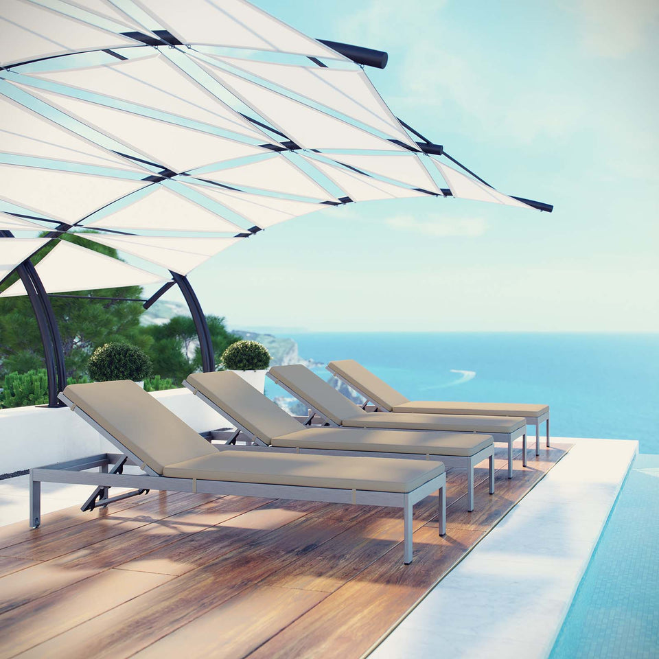 Shore Chaise with Cushions Outdoor Patio Aluminum Set of 4.